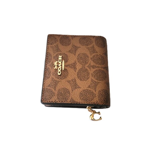 Coach CCL96 Snap Wallet Metallic Signature Small Clutch Brown Cooper - Picture 4 of 7